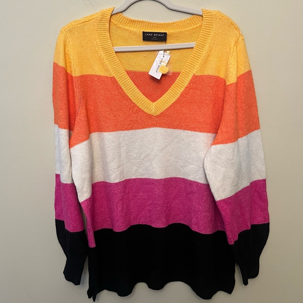 NWT Lane Bryant Striped V-Neck Sweater Women’s Size 18/20 Soft Fall Winter